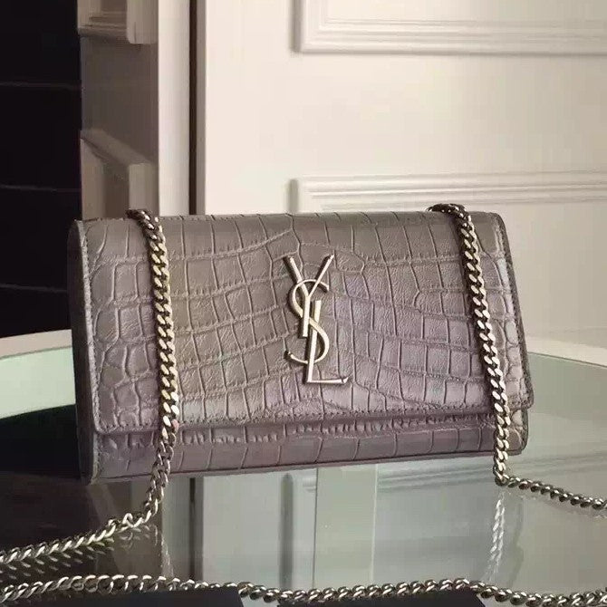 Yves Saint Laurent Medium Monogram Satchel In Grey Crocodile Leather