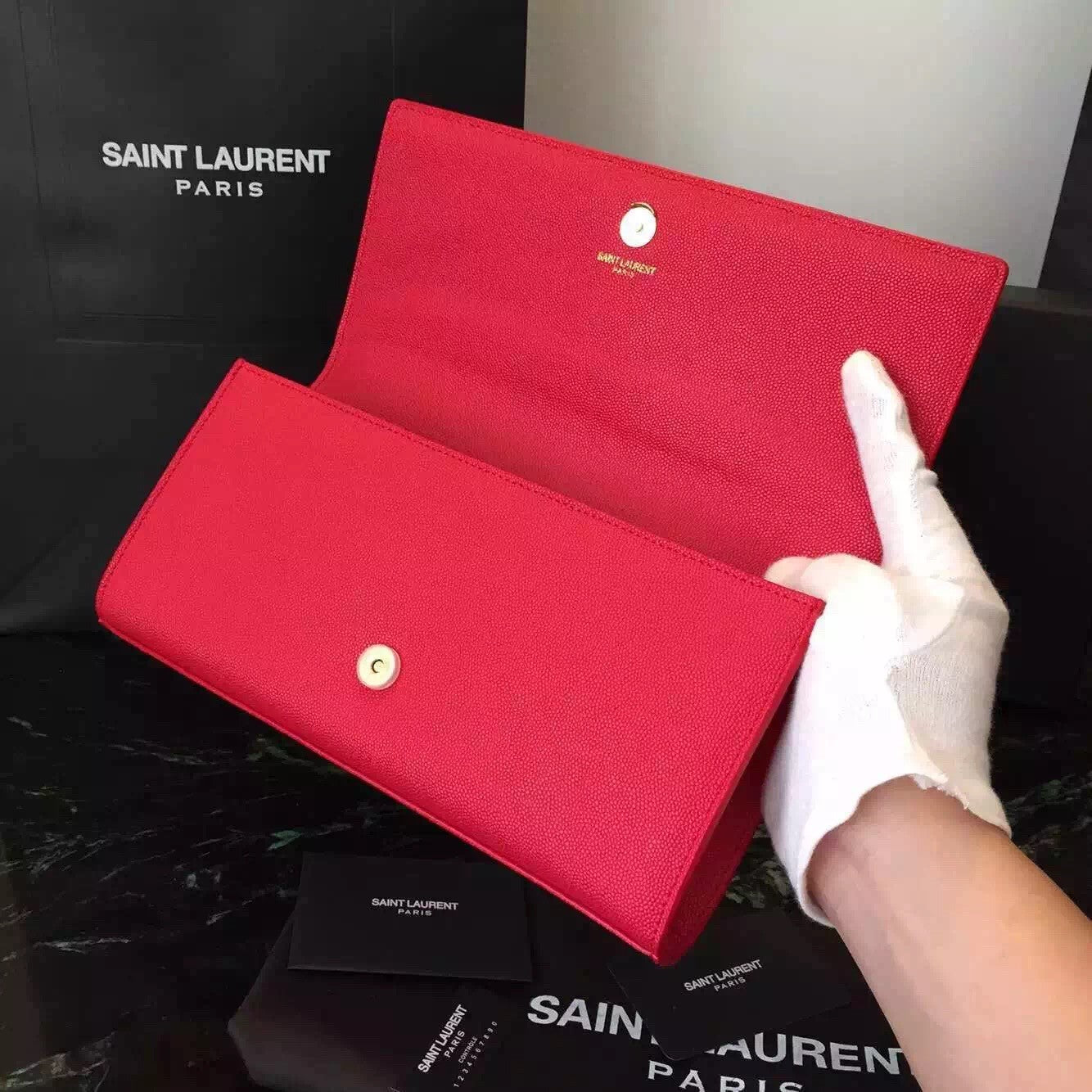 Yves Saint Laurent Red Classic Monogramme Clutch