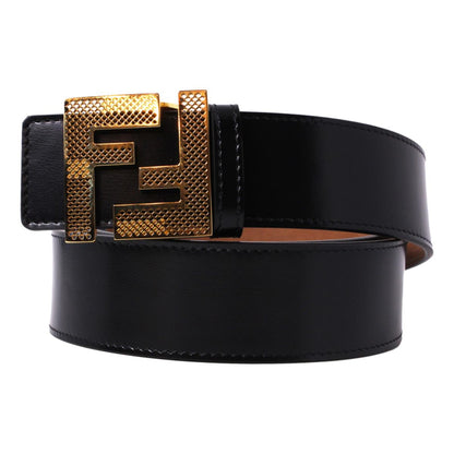 Fendi Reversible Black Beige Leather Perforated FF Buckle Belt Size 105 7C0437