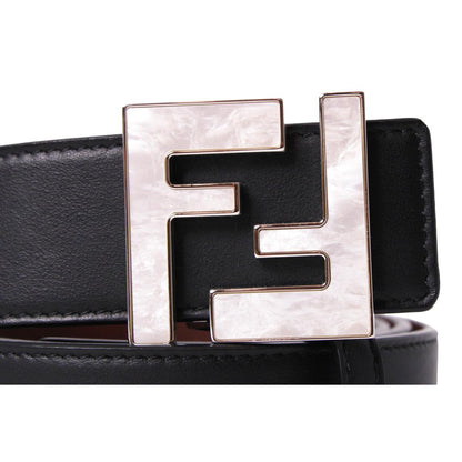 Fendi Reversible Black Brown Leather Pearl FF Buckle Belt Size 95 7C0424