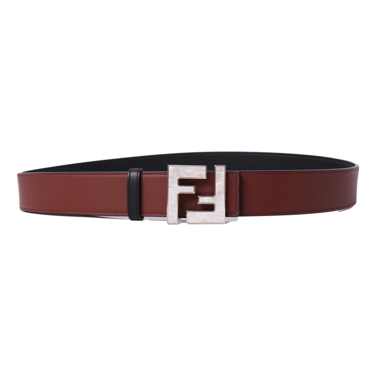 Fendi Reversible Black Brown Leather Pearl FF Buckle Belt Size 95 7C0424