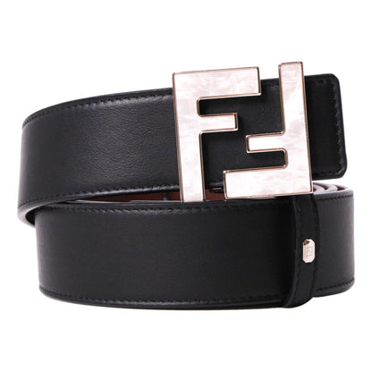 Fendi Reversible Black Brown Leather Pearl FF Buckle Belt Size 95 7C0424