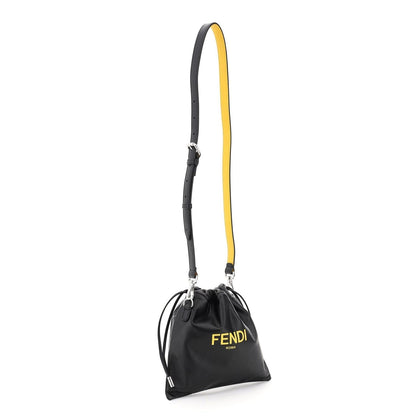 Fendi Roma Black Leather Drawstring Mini Crossbody Bag 7VA510