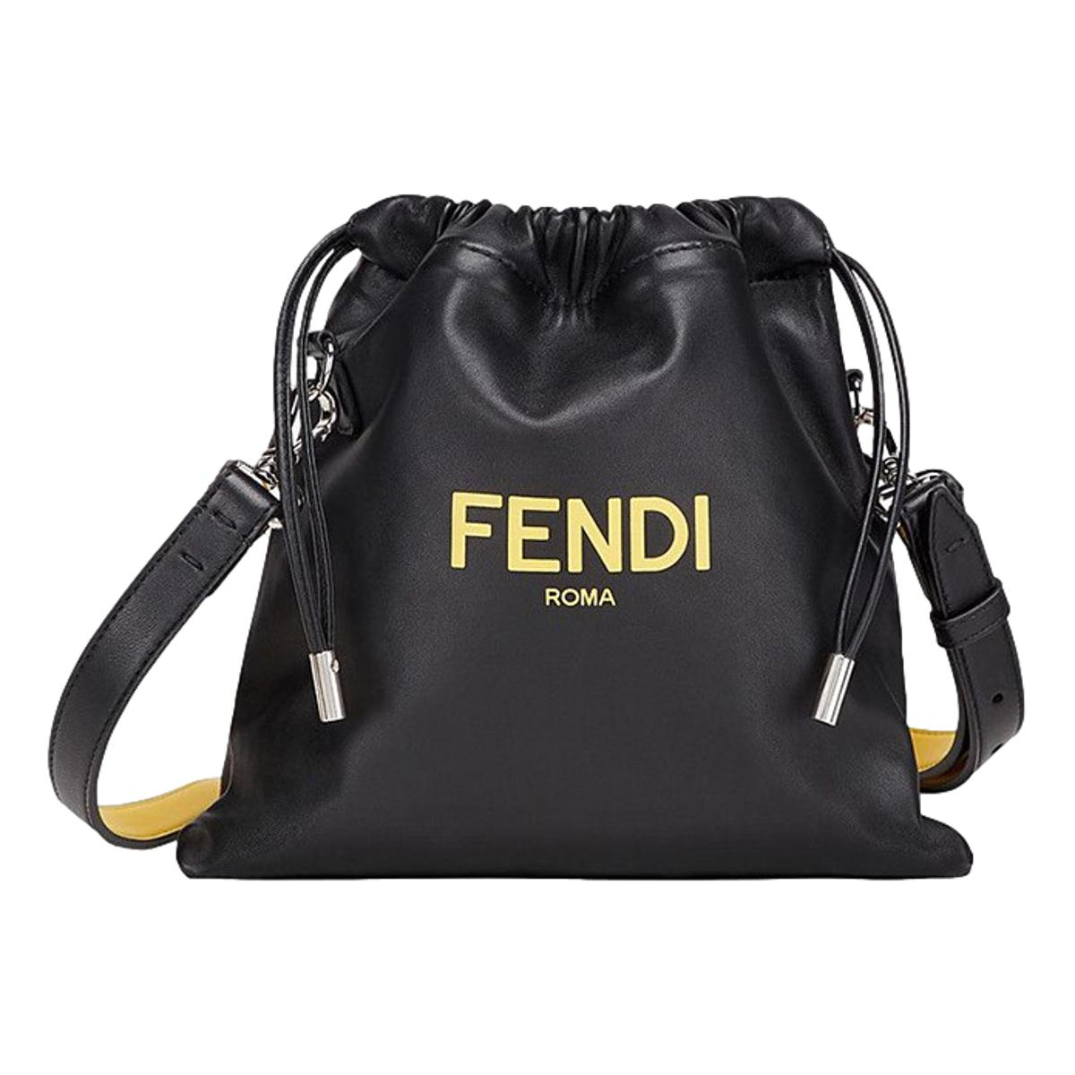 Fendi Roma Black Leather Drawstring Mini Crossbody Bag 7VA510