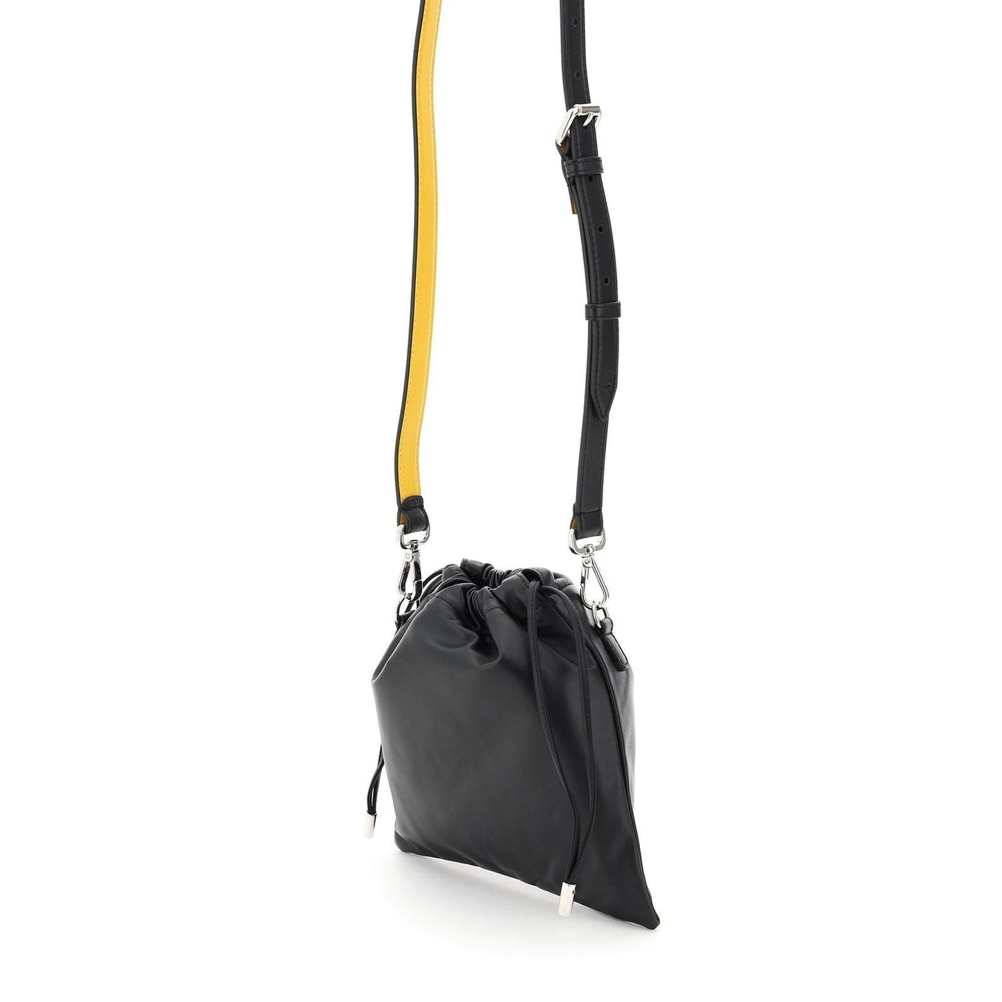 Fendi Roma Black Leather Drawstring Mini Crossbody Bag 7VA510