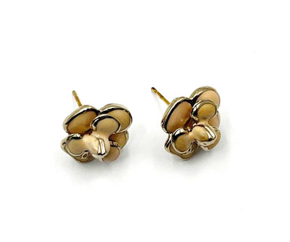 CHANEL Gold CC Beige Flower Small Piercing Earrings