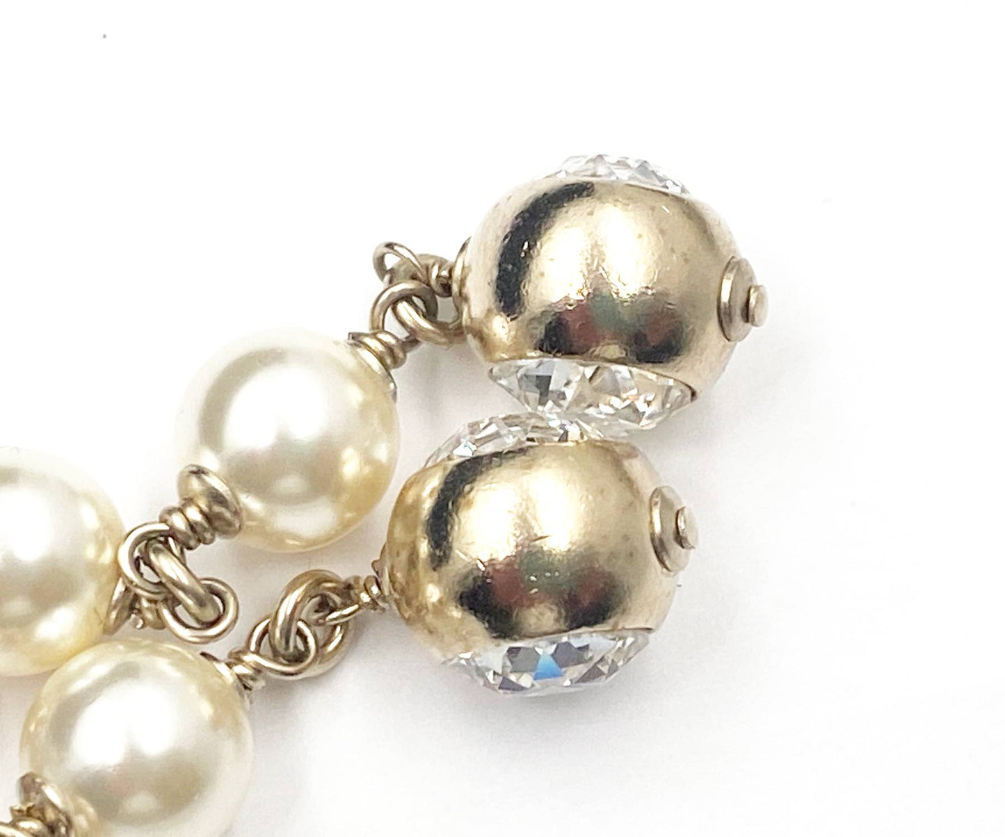 CHANEL Brand New Gold CC Pearl Crystal Long Dangle Piercing Earrings