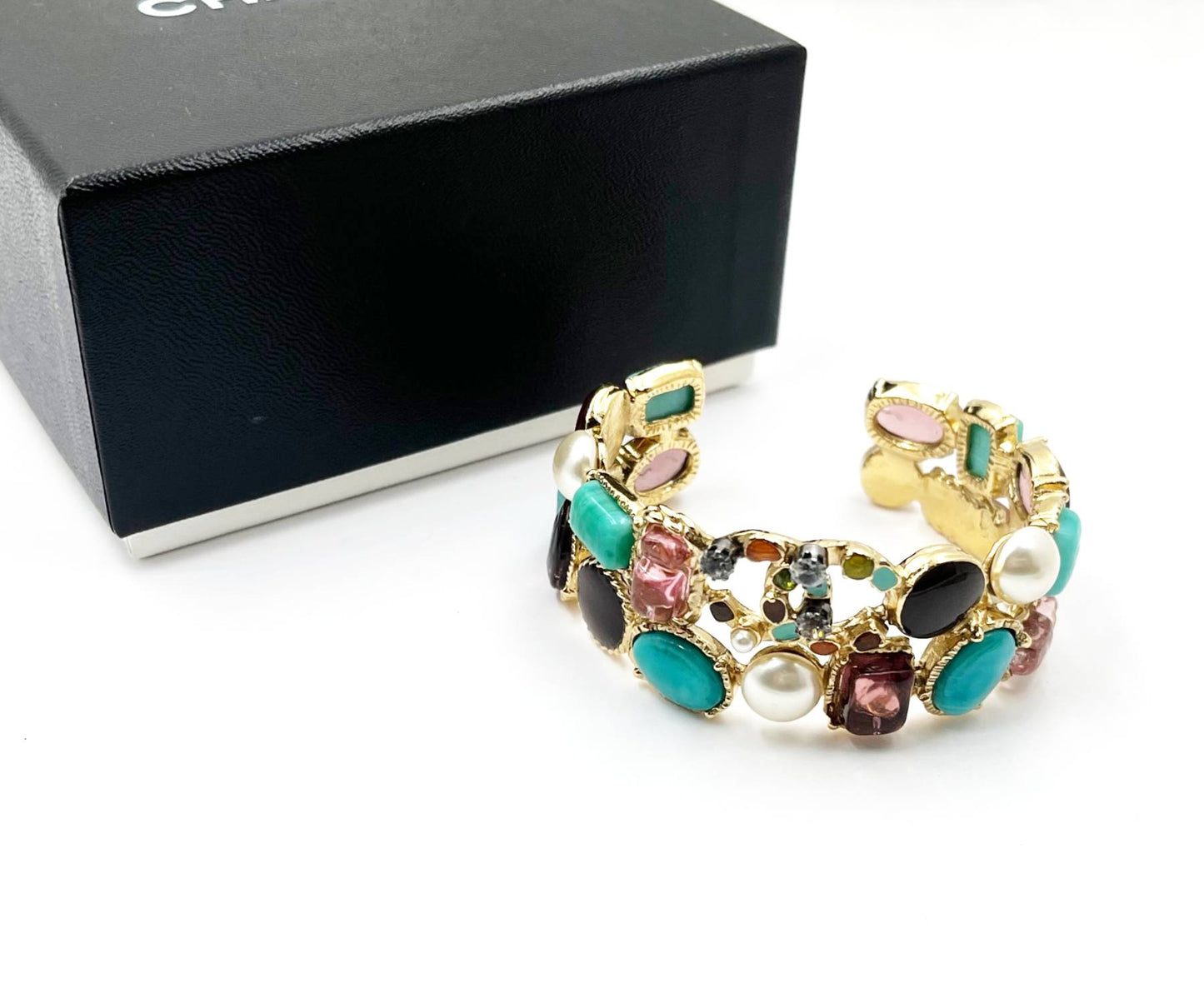 CHANEL Gold CC Gemstone Cuff Bangle Bracelet