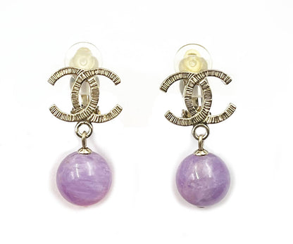 CHANEL Gold CC Lavender Stone Clip on Earrings