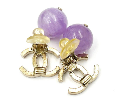 CHANEL Gold CC Lavender Stone Clip on Earrings