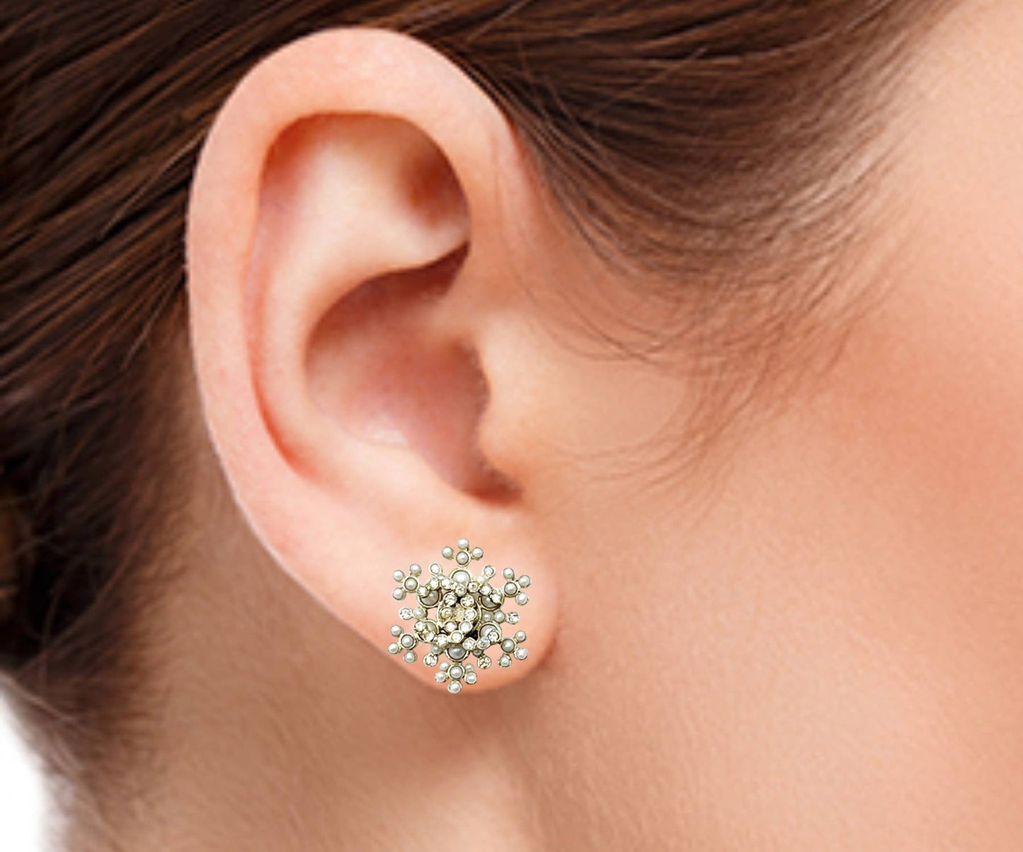 CHANEL Gold CC Seed Pearl Snowflake Piercing Earrings