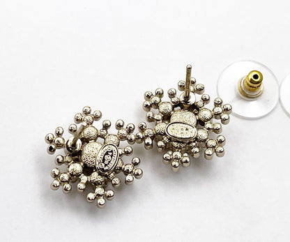 CHANEL Gold CC Seed Pearl Snowflake Piercing Earrings