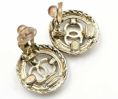 CHANEL Gold CC Round Pearl Clip on Earrings