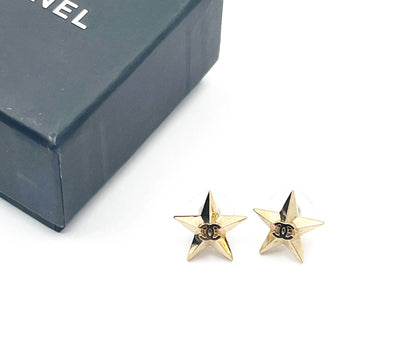 CHANEL Gold CC Star Piercing Earrings