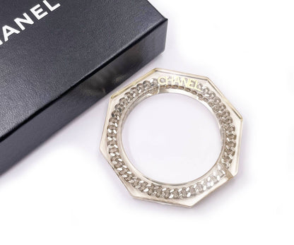 CHANEL Gold Silver Chain Resin Cuff Bangle Bracelet