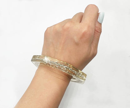 CHANEL Gold Silver Chain Resin Cuff Bangle Bracelet