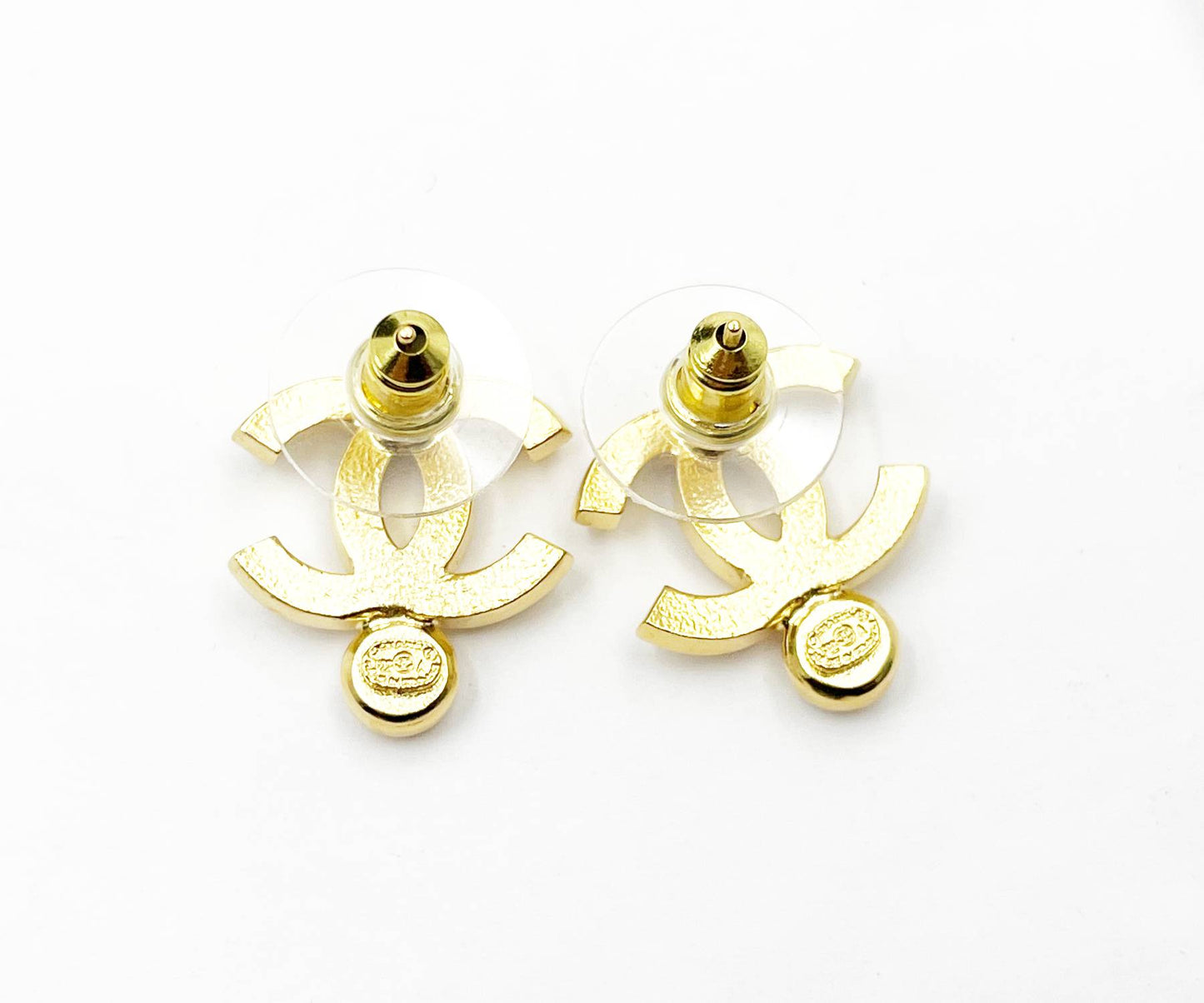 CHANEL Brand New Gold CC Crystal Bottom Crystal Piercing Earrings