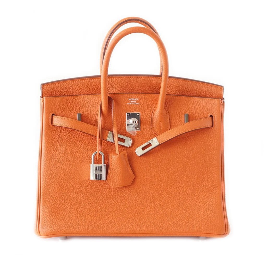 Hermes Birkin 25 Bag Orange Togo Leather