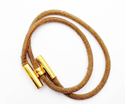 CHANEL Gold Plated H Tournis Leather Bracelet