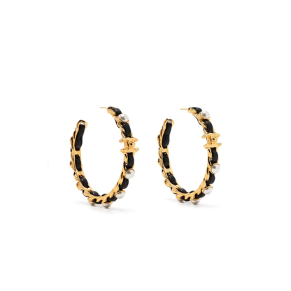 CHANEL Gold-Glated Pearl Hoop Earrings