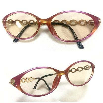 CHRISTIAN DIOR 60's, 70's vintage pink and orange gradation sunglasses with golden chain temple