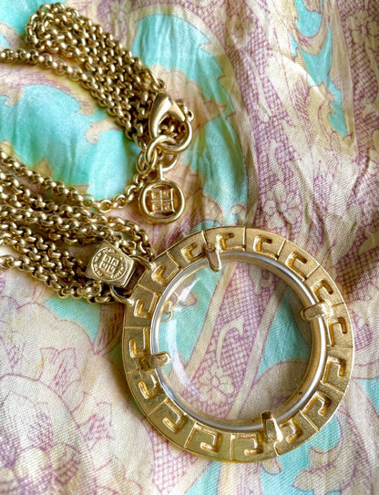 GIVENCHY Vintage golden chain necklace with round loupe top