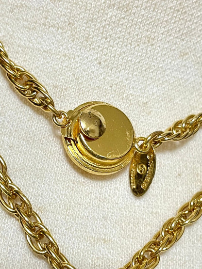 CHANEL Vintage golden chain necklace with loupe glass pendant top and ball charms