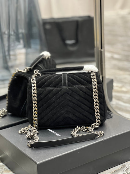 Yves Saint Laurent College Medium Chain Bag In Light Suede With Fringes