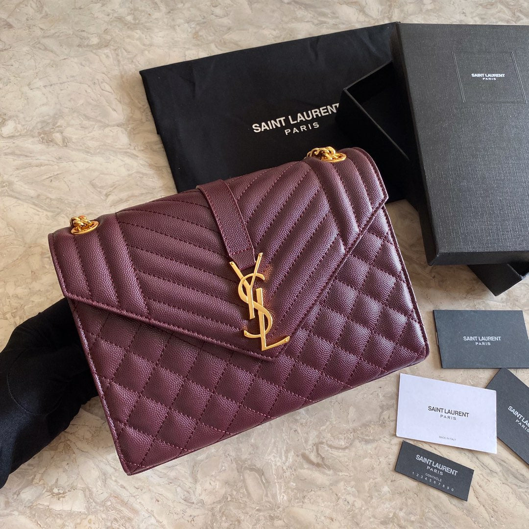 Yves Saint Laurent  Envelope Medium Bag In Mix Matelasse Grain  De Poudre Embossed Leather