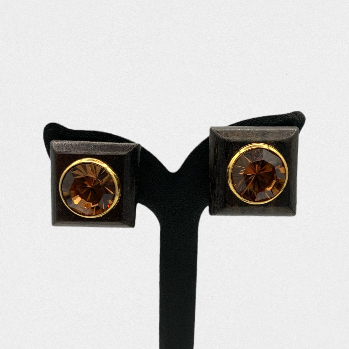 Yves Saint Laurent square wooden earrings - 1980s