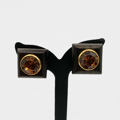 Yves Saint Laurent square wooden earrings - 1980s