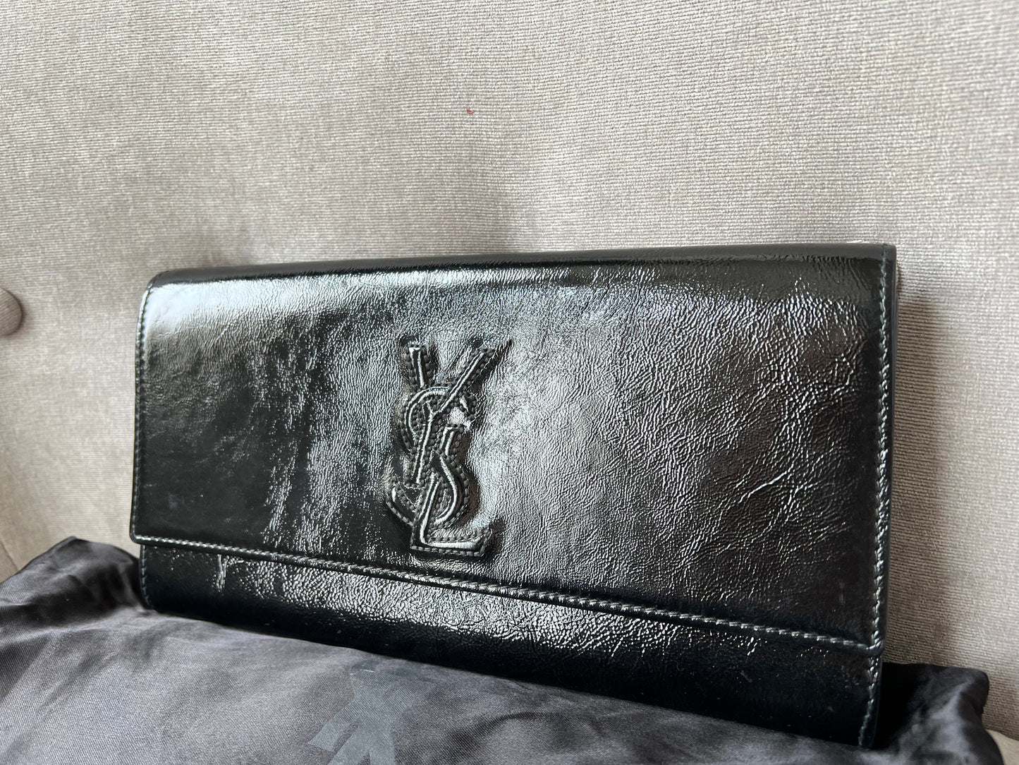 Yves Saint Laurent (YSL) Black Patent Belle de Jour Clutch