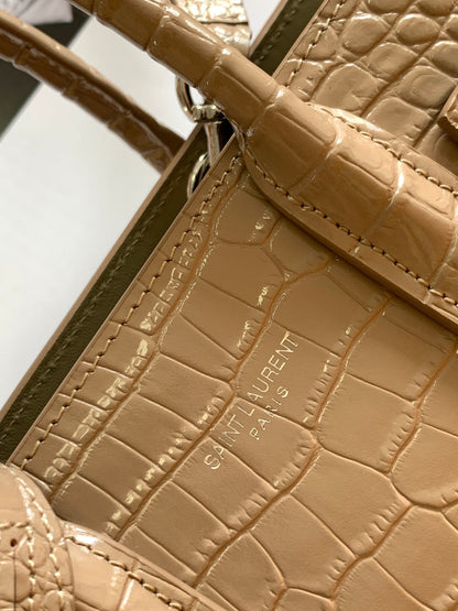 Yves Saint Laurent Classic Sac De Jour Nano  In Crocodile Shiny Embossed Leather