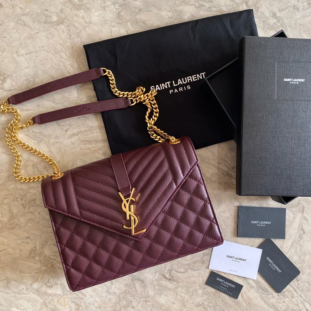 Yves Saint Laurent  Envelope Medium Bag In Mix Matelasse Grain  De Poudre Embossed Leather