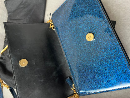 Yves Saint Laurent (YSL) Blue Patent Kate Chain Wallet Gold Hardware