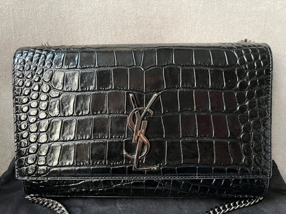 Yves Saint Laurent (YSL) Black Croc Medium Kate with Silver Hardware