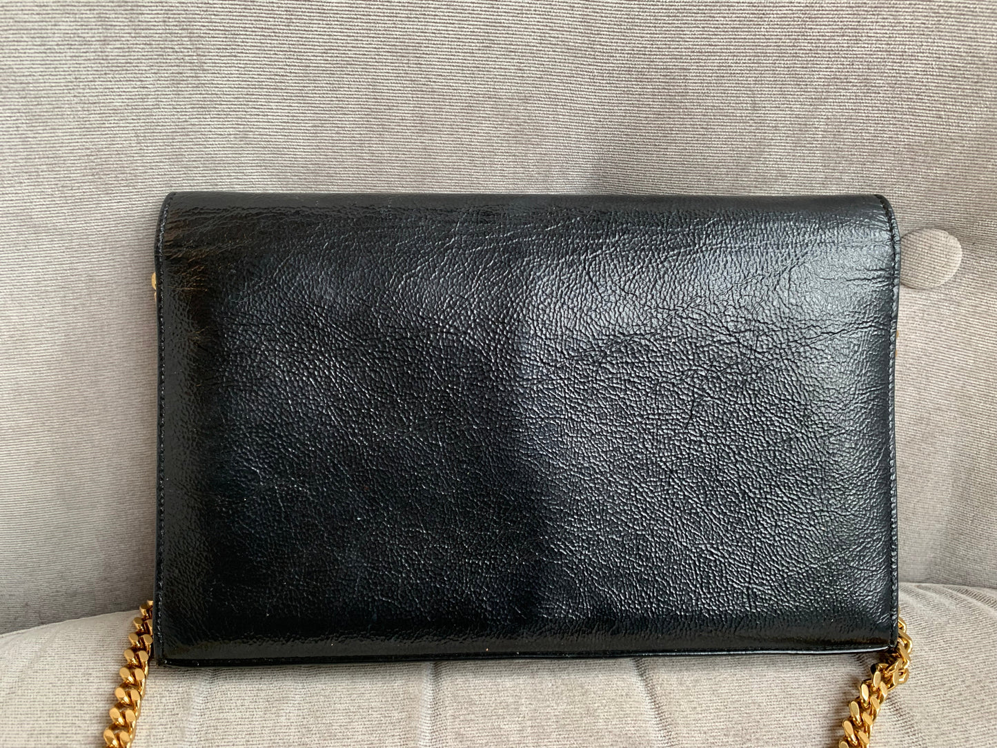 Yves Saint Laurent (YSL) Black Chain Wallet with Gold Hardware