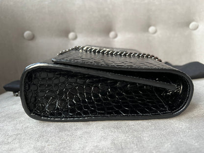 Yves Saint Laurent (YSL) Black Croc Medium Kate with Silver Hardware