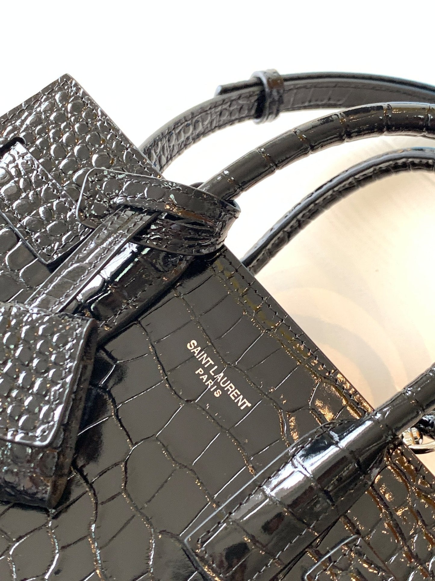 Yves Saint Laurent Classic Sac De Jour Nano  In Crocodile Shiny Embossed Leather