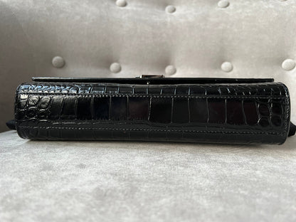 Yves Saint Laurent (YSL) Black Croc Medium Kate with Silver Hardware