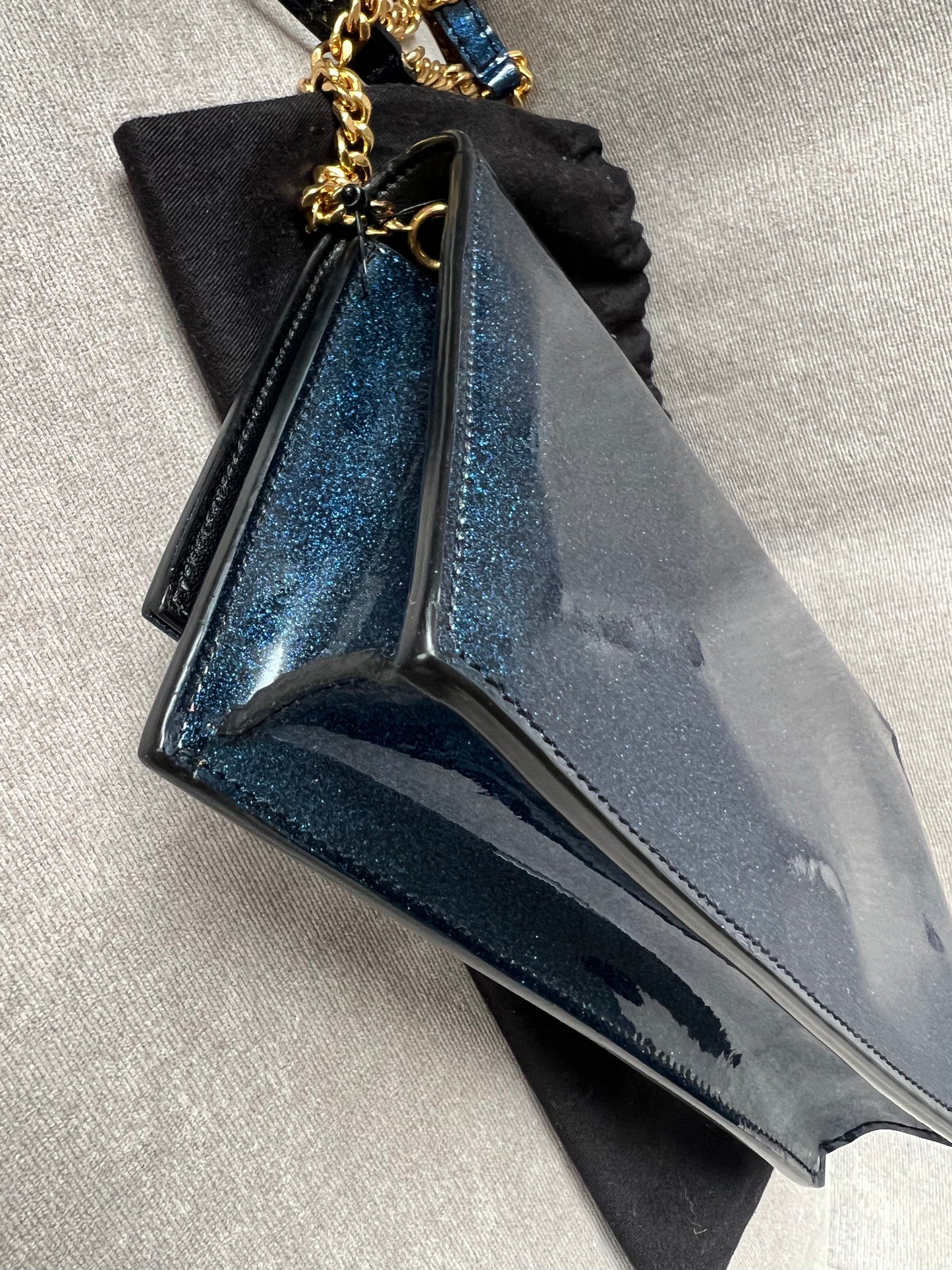 Yves Saint Laurent (YSL) Blue Patent Kate Chain Wallet Gold Hardware