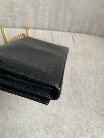 Yves Saint Laurent (YSL) Black Chain Wallet with Gold Hardware