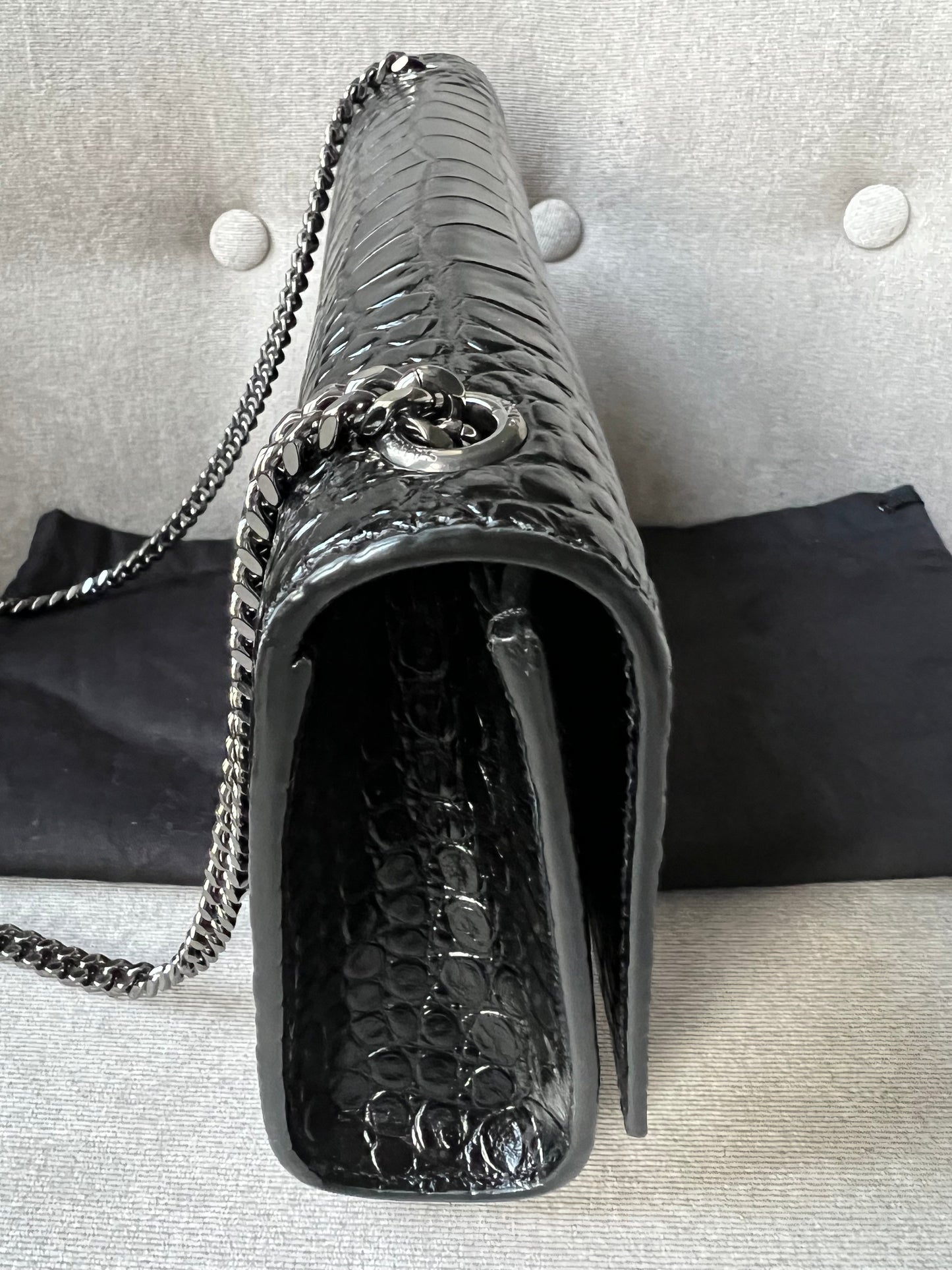 Yves Saint Laurent (YSL) Black Croc Medium Kate with Silver Hardware