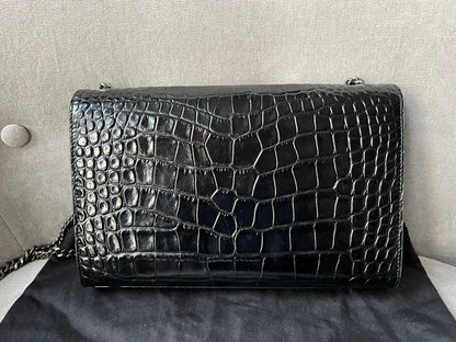 Yves Saint Laurent (YSL) Black Croc Medium Kate with Silver Hardware