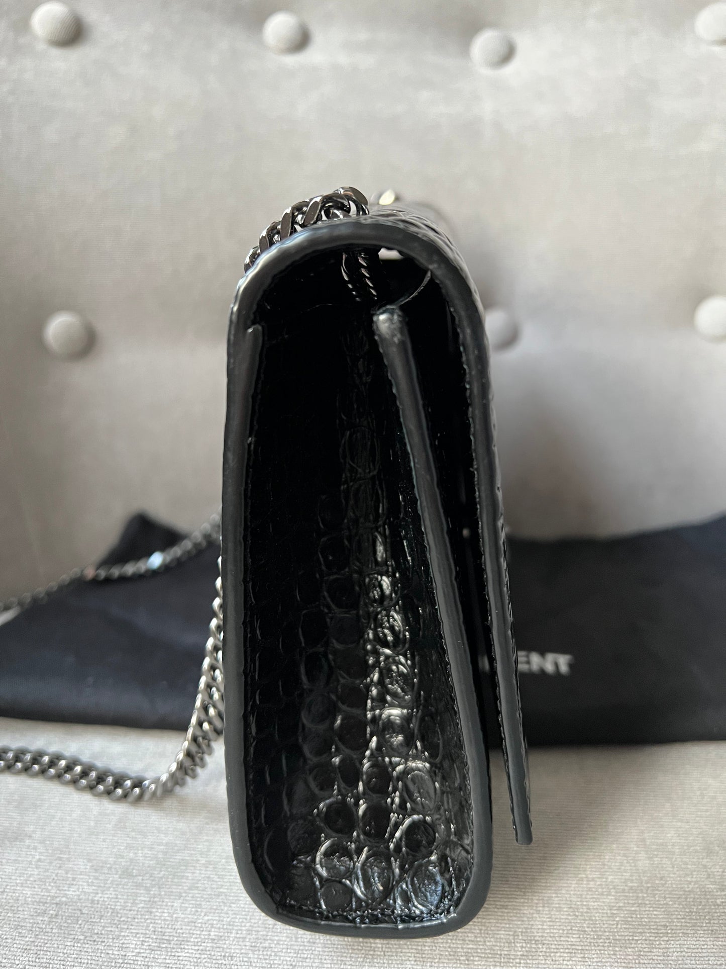 Yves Saint Laurent (YSL) Black Croc Medium Kate with Silver Hardware