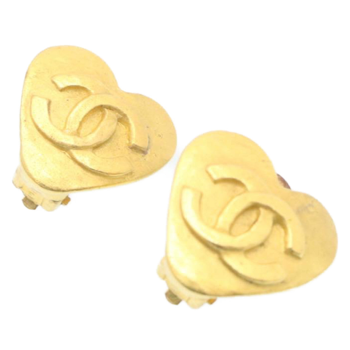 CHANEL Heart COCO Mark Earring Gold CC   ki1545