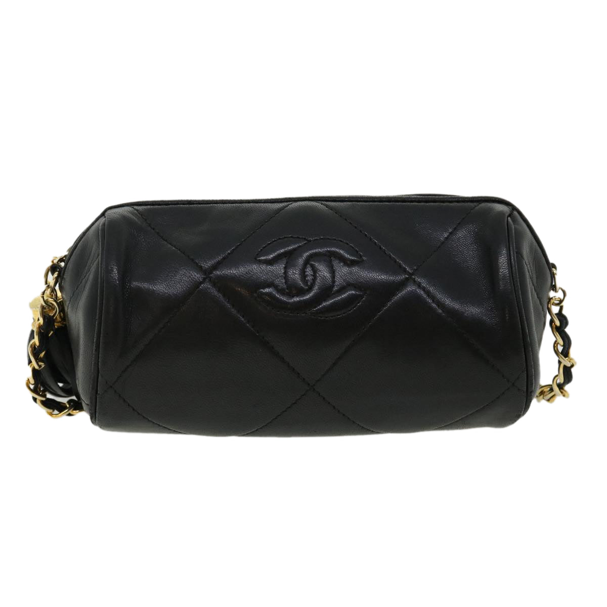 CHANEL COCO Mark FringeChain Shoulder Bag Lamb Skin Black CC   knn088