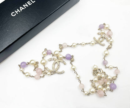 CHANEL Light Gold CC Starfish Lavender Stone Pearl Necklace