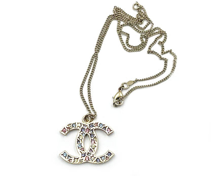 CHANEL Light Gold CC Pastel Crystal Medium Pendant Necklace