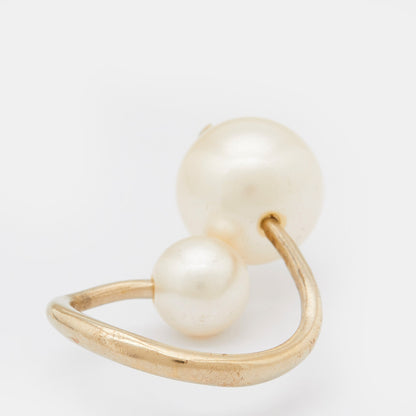 CHANEL CC Spiral Faux Pearl Gold Tone Ring Size 47